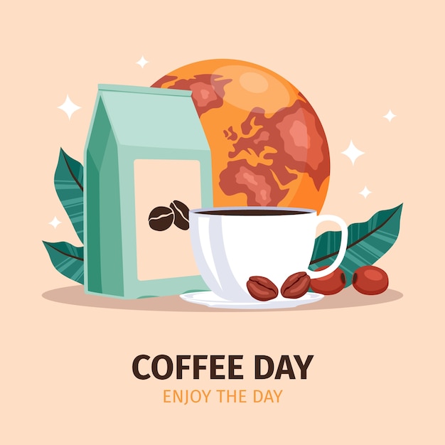 Free vector flat illustration for international coffee day celebration