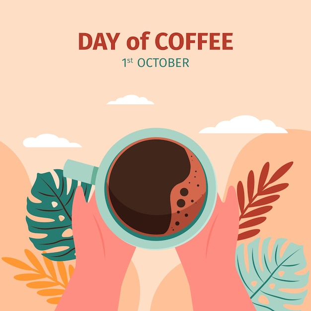 Vettore gratuito illustrazione piatta per la celebrazione della giornata internazionale del caffè