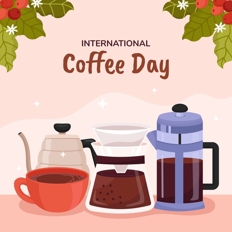 無料Vector 国際コーヒーデーの祝賀のためのフラットイラスト