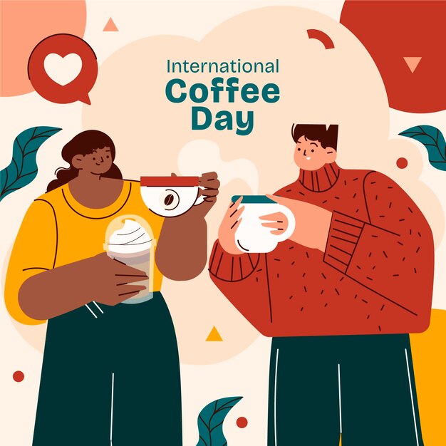 국제 커피의 날 축하를 위한 평평한 일러스트레이션