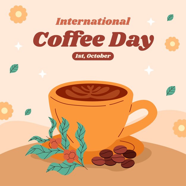 国際コーヒーデーの祝賀のためのフラットイラスト