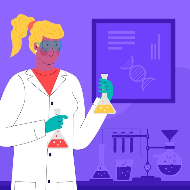 Плоская иллюстрация к Международному дню женщин и девочек в науке