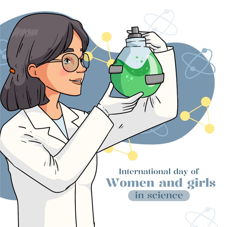 無料Vector 科学における女性と女の子の国際デーのフラットイラスト