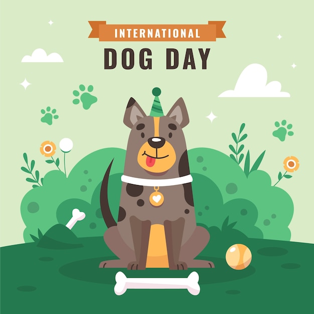 Vettore gratuito illustrazione piatta per la celebrazione della giornata internazionale del cane