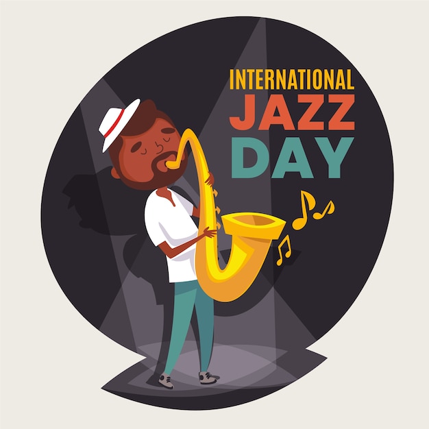 Illustrazione piana della giornata jazz internazionale con musicista