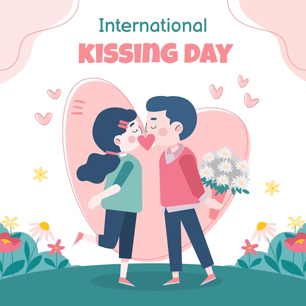 Vettore gratuito illustrazione piatta per la giornata internazionale del bacio