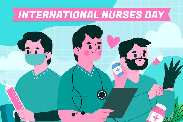 Vettore gratuito illustrazione piatta per la celebrazione della giornata internazionale degli infermieri