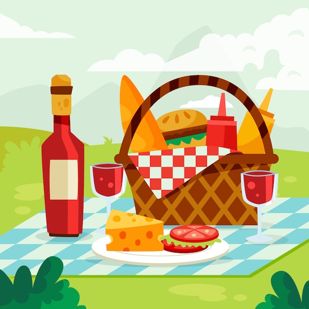 Vettore gratuito illustrazione piatta per la giornata internazionale del picnic