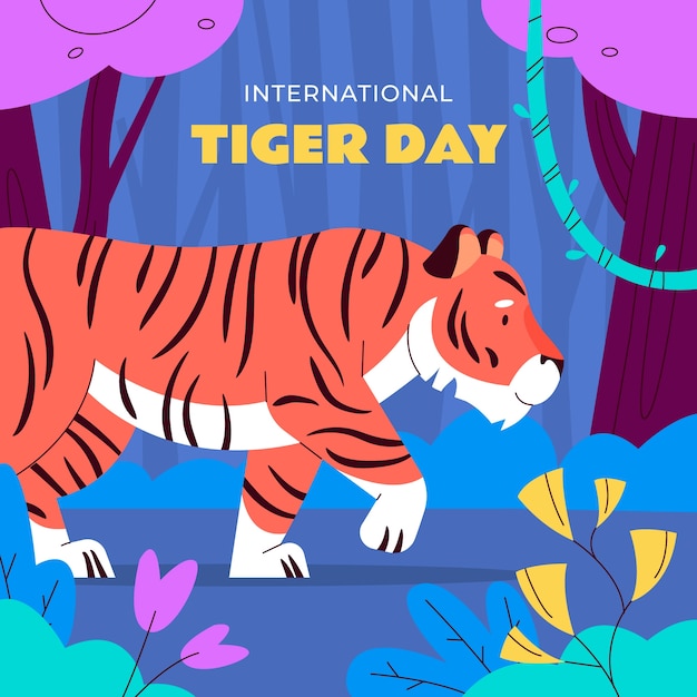 Flat illustration for international tiger day awareness