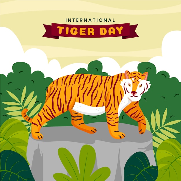 Free vector flat illustration for international tiger day awareness