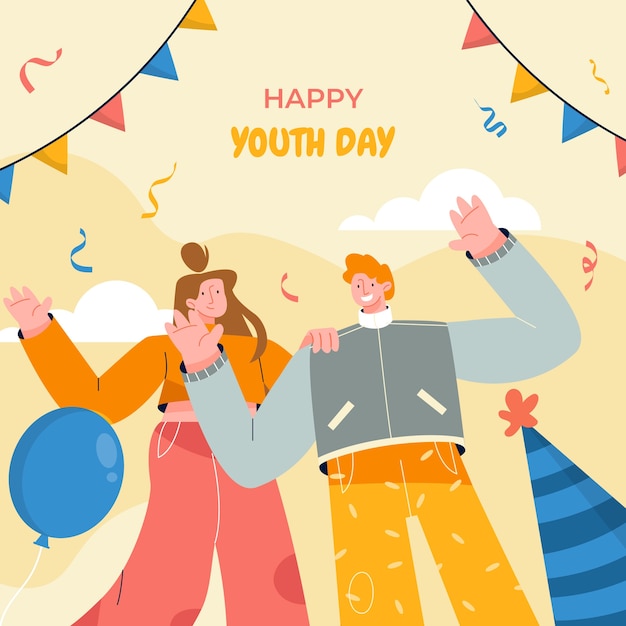 国際青少年デーのお祝いのためのフラットなイラスト