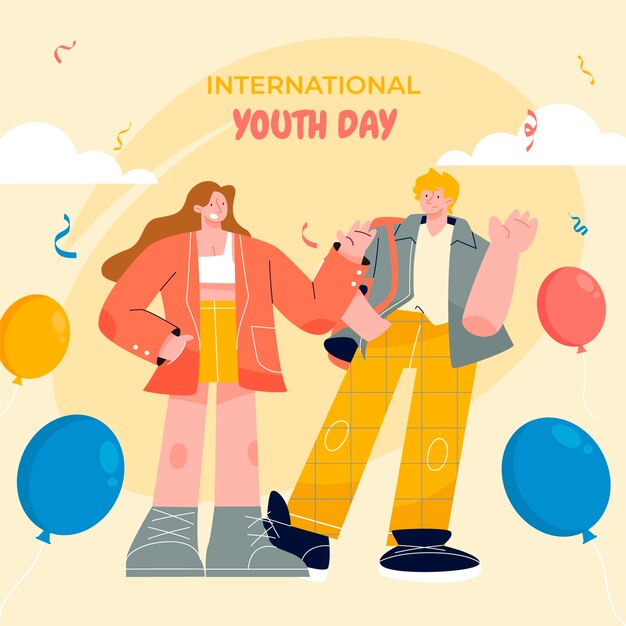 国際青少年デーのお祝いのためのフラットなイラスト
