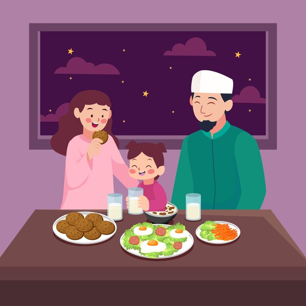 Free vector flat illustration of iranian woman with family