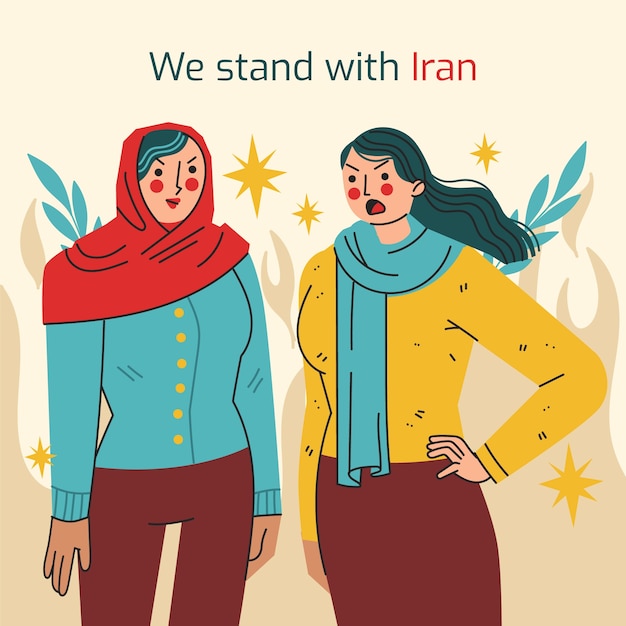 Vettore gratuito illustrazione piatta di donne iraniane che protestano per la libertà