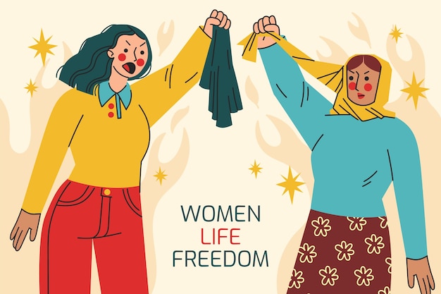 Free vector flat illustration of iranian women protesting for freedom