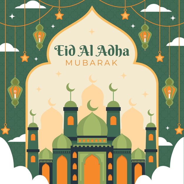 Flat illustration for islamic eid al-adha celebration