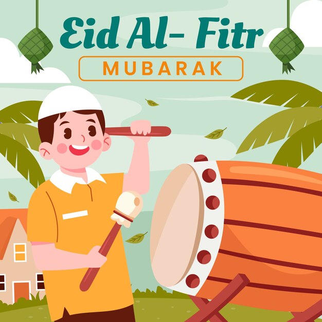 이슬람 eid al-fitr 축하를 위한 평면 그림