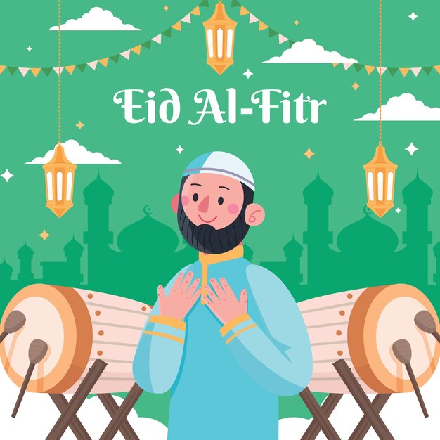 flat illustration for islamic eid al-fitr celebration