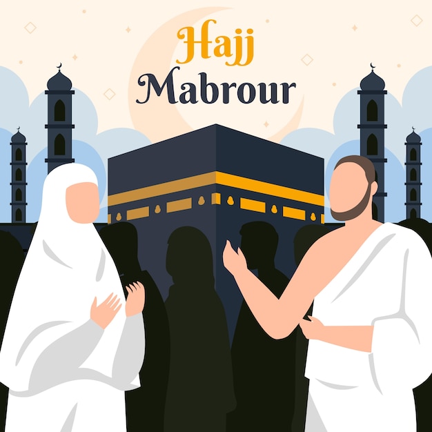 Vettore gratuito illustrazione piatta per il pellegrinaggio hajj islamico