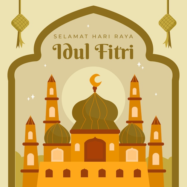 Flat illustration for islamic hari raya idul fitri celebration