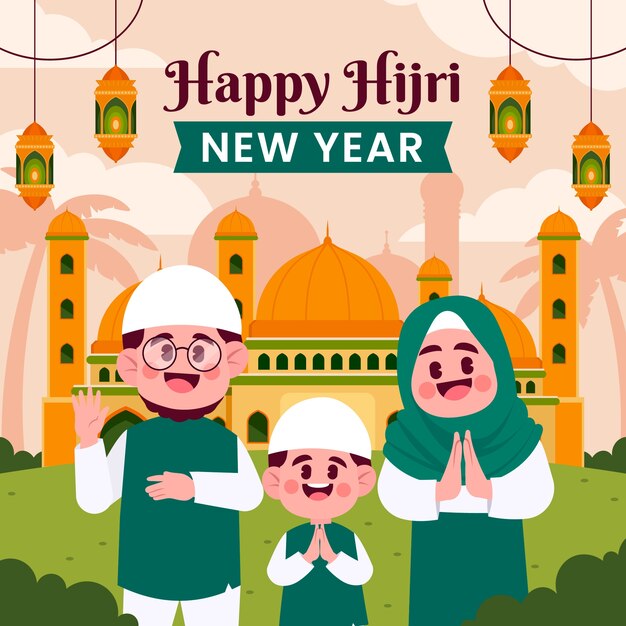 Flat illustration for islamic new year celebration