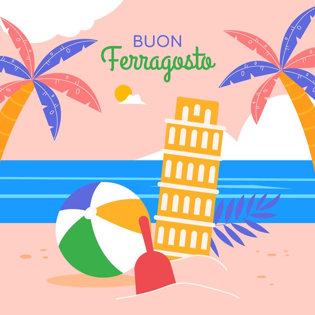 flat illustration for italian ferragosto celebration