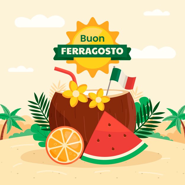 Плоская иллюстрация для летнего празднования итальянского феррагосто