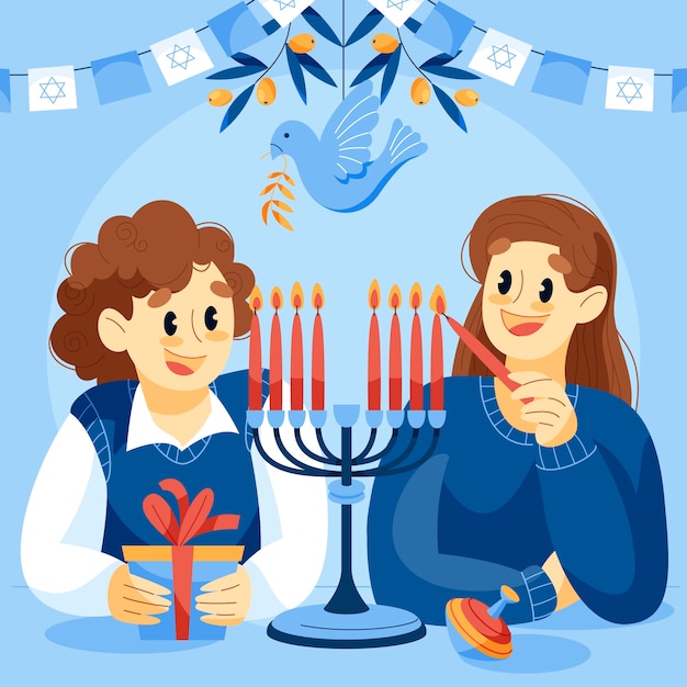 Vettore gratuito illustrazione piatta per la festa ebraica di hanukkah