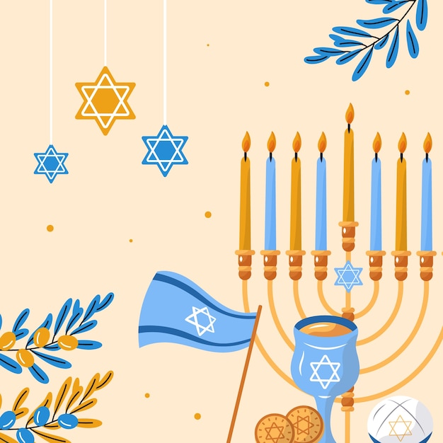 Vettore gratuito illustrazione piatta per la festa ebraica di hanukkah