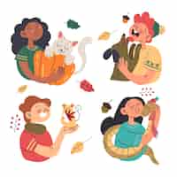 Free vector flat illustration of kids with pets in autumn