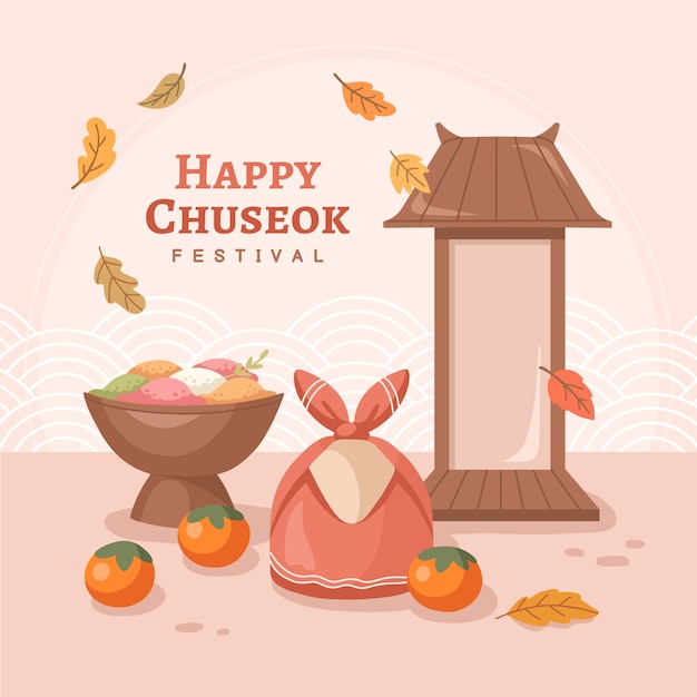 Vettore gratuito illustrazione piatta per la celebrazione del festival chuseok coreano