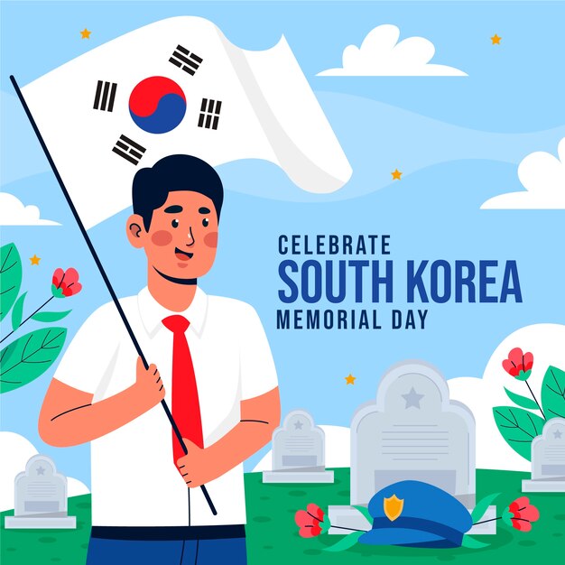 Vettore gratuito illustrazione piatta per la commemorazione del memorial day coreano