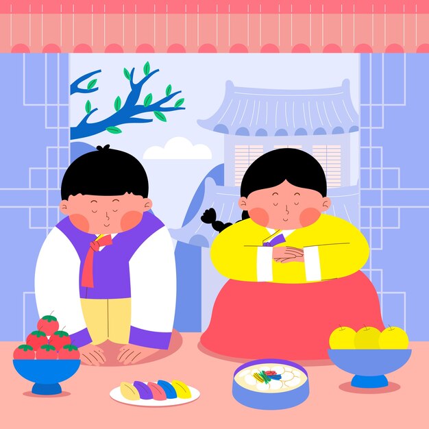 한국 세올랄 축제 축하 를 위한 평평 한 그림