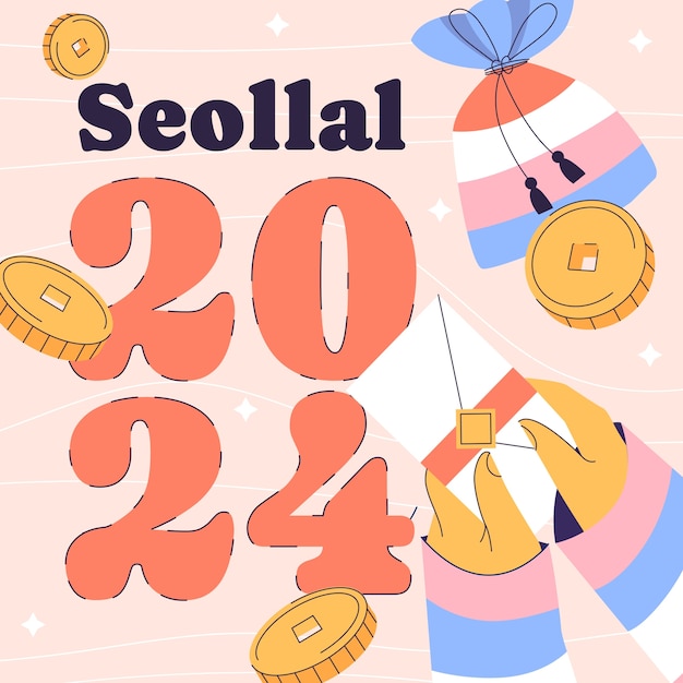 Vettore gratuito illustrazione piatta per la celebrazione del festival seollal coreano