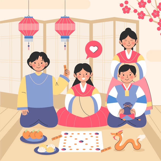 한국 세올랄 축제 축하 를 위한 평평 한 그림