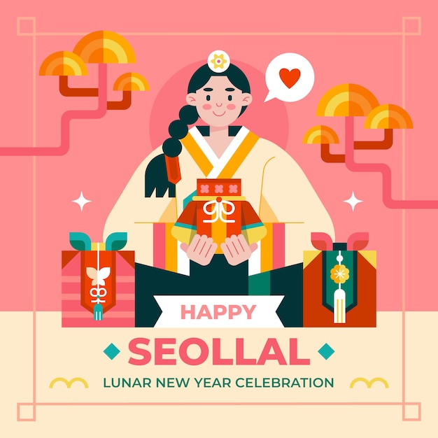 Vettore gratuito illustrazione piatta per le vacanze coreane di seollal