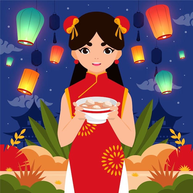 Flat illustration for lantern festival celebration