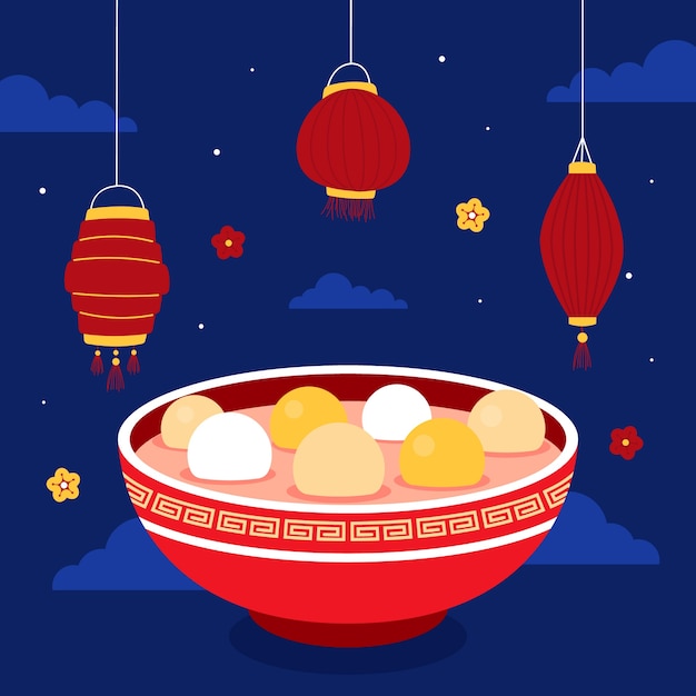 Flat illustration for lantern festival celebration