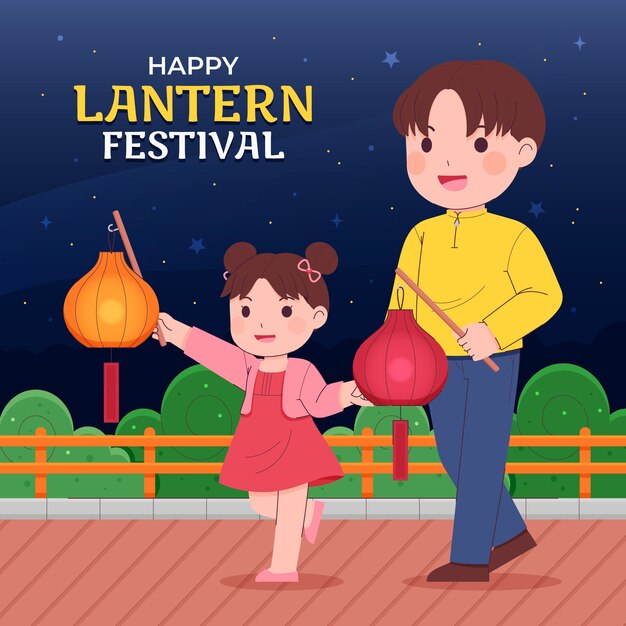 Flat illustration for lantern festival celebration