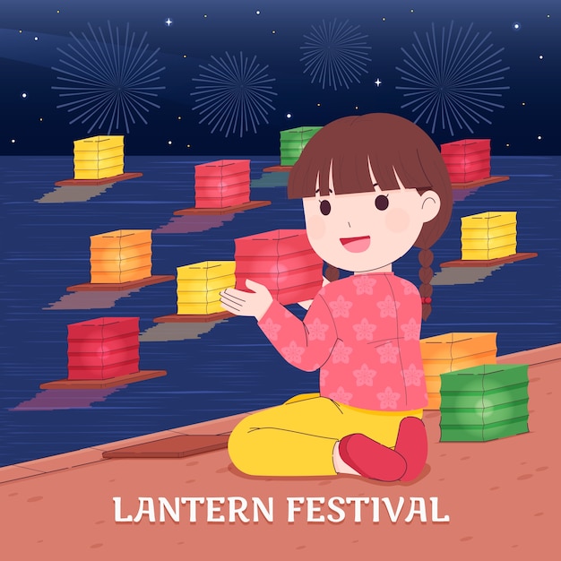 Free vector flat illustration for lantern festival celebration