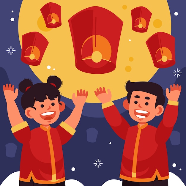 Flat illustration for lantern festival celebration