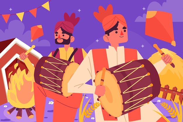 Vettore gratuito illustrazione piatta per la celebrazione del festival di lohri