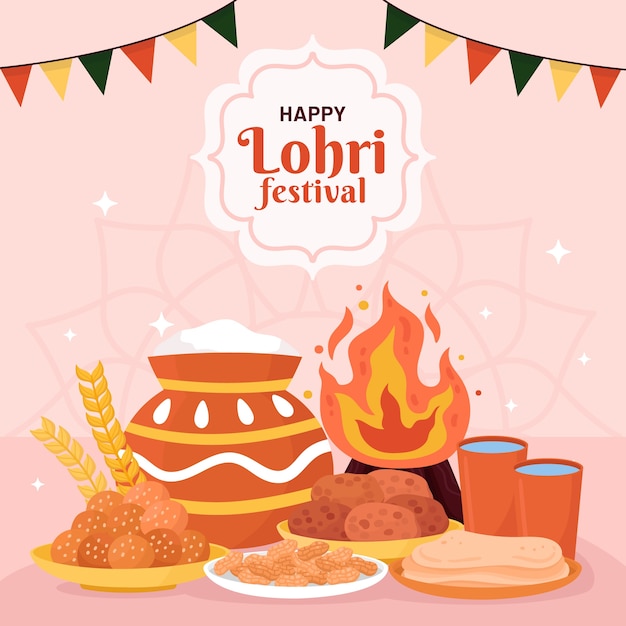 Free vector flat illustration for lohri festival celebration