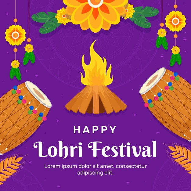 Flat illustration for lohri festival celebration