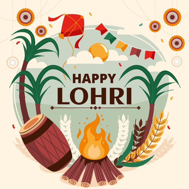 Lohri 축제 축하를위한 평면 그림