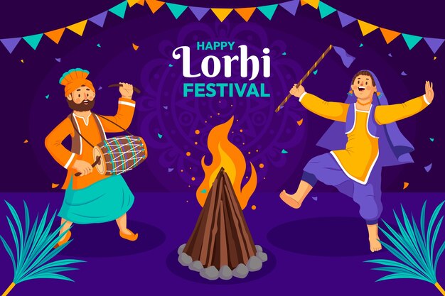 Vettore gratuito illustrazione piatta per la celebrazione del festival di lohri