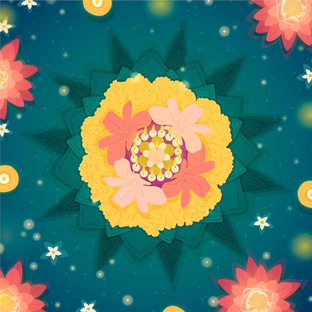 Flat illustration for loy krathong thai festival celebration