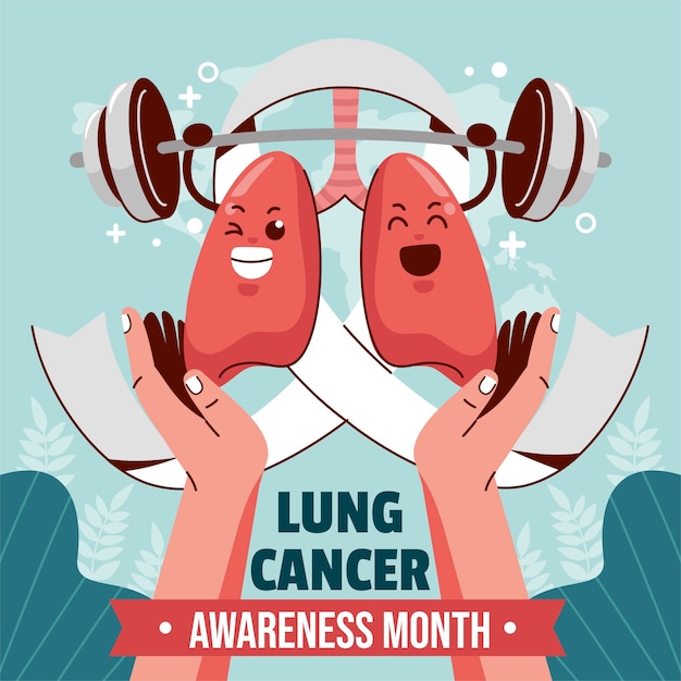 Vettore gratuito illustrazione piatta per il mese di sensibilizzazione sul cancro al polmone