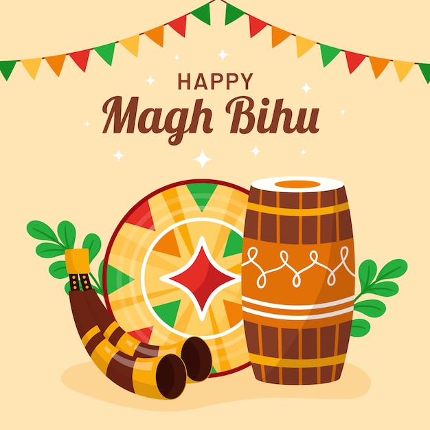 Free vector flat illustration for magh bihu festival celebration