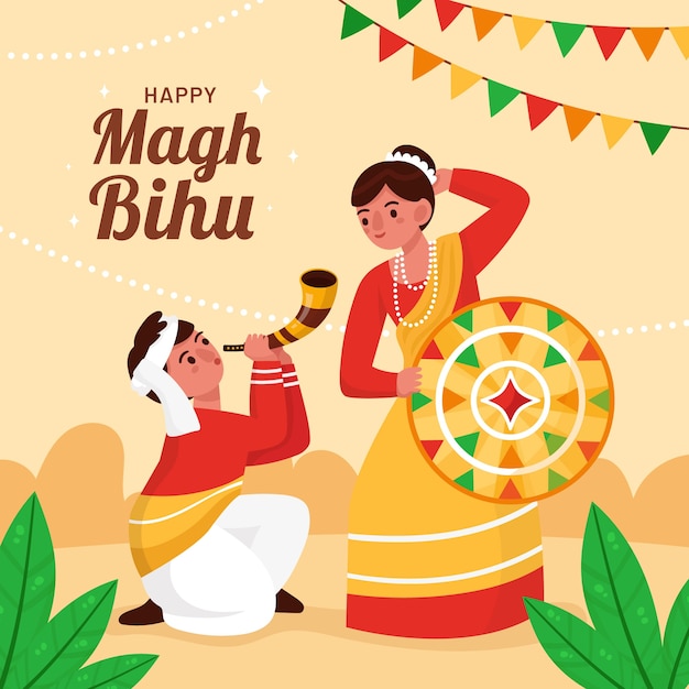 Illustrazione piatta per la celebrazione del festival magh bihu